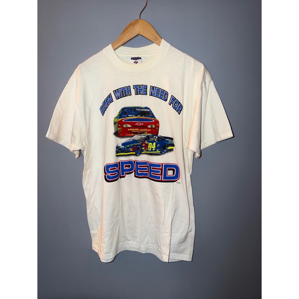 Vintage Jerzees Need For Speed Race Car Graphic T-Shirt Cream Mens Large USA